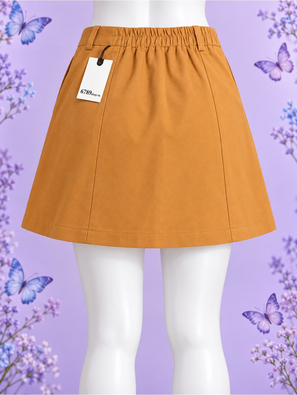 High-Waist A-Line Skater Skirt in Camel Brown